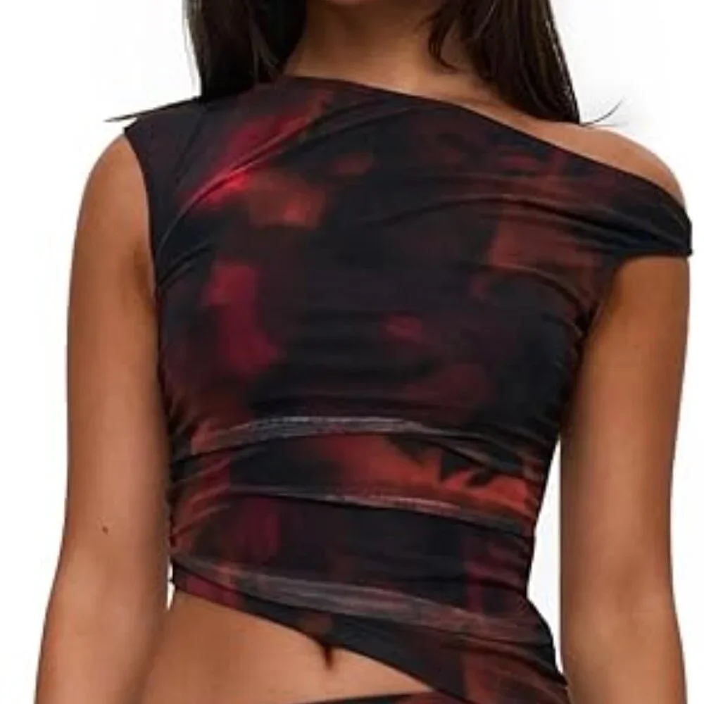 Princess Polly Women's Maribella Two-piece Top And Skirt Set Size 12 Black Red